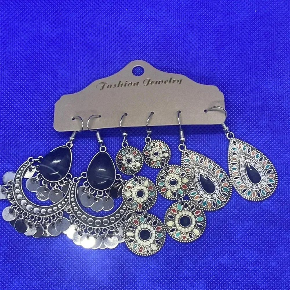 New blue multicolor bohemian hook earrings multipack‎ boho colorful